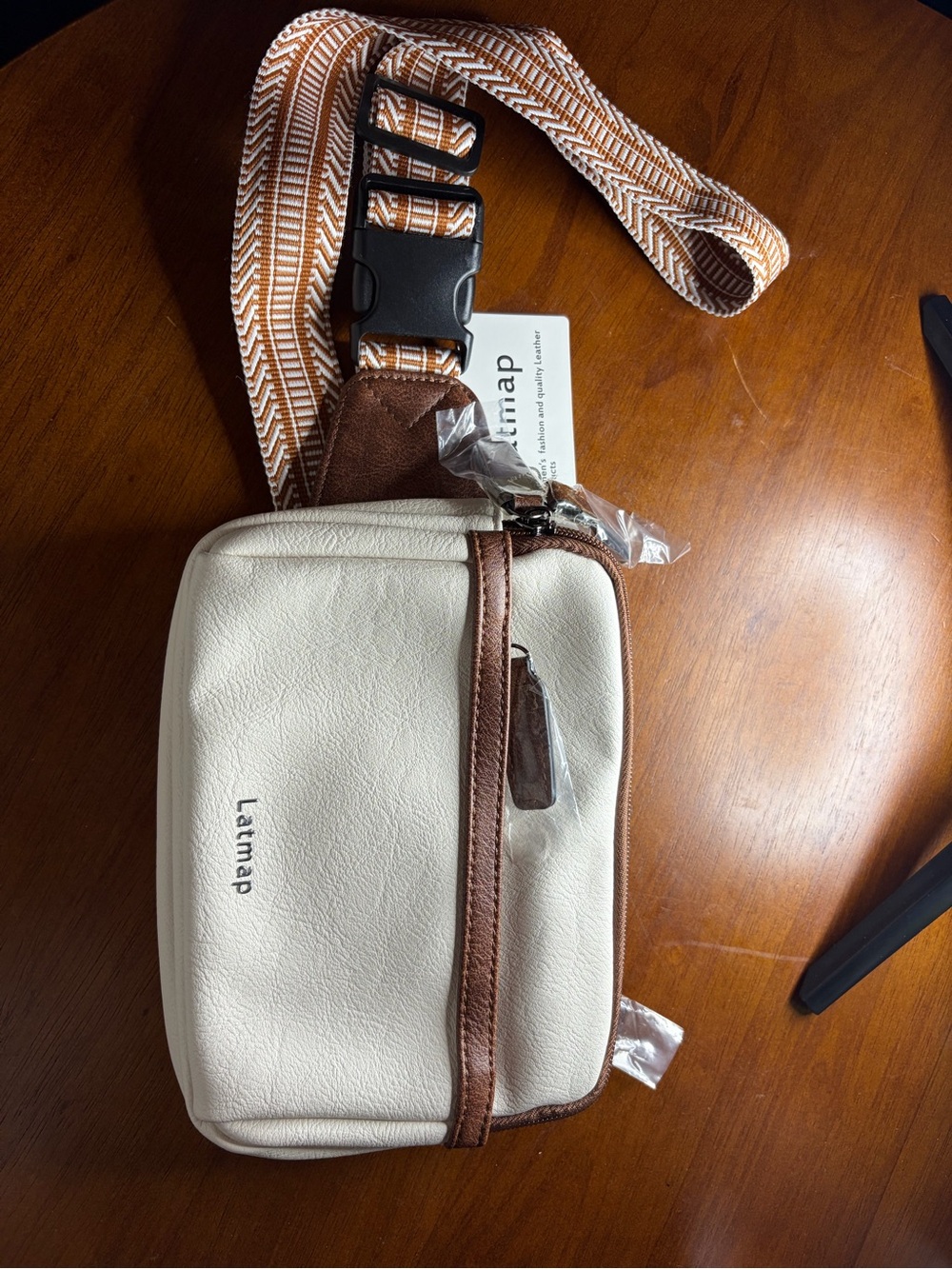 Cream Crossbody Bag with Brown Trim